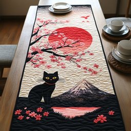 Sakura Mountain Cat Table Runner - Made to Order TABLE928