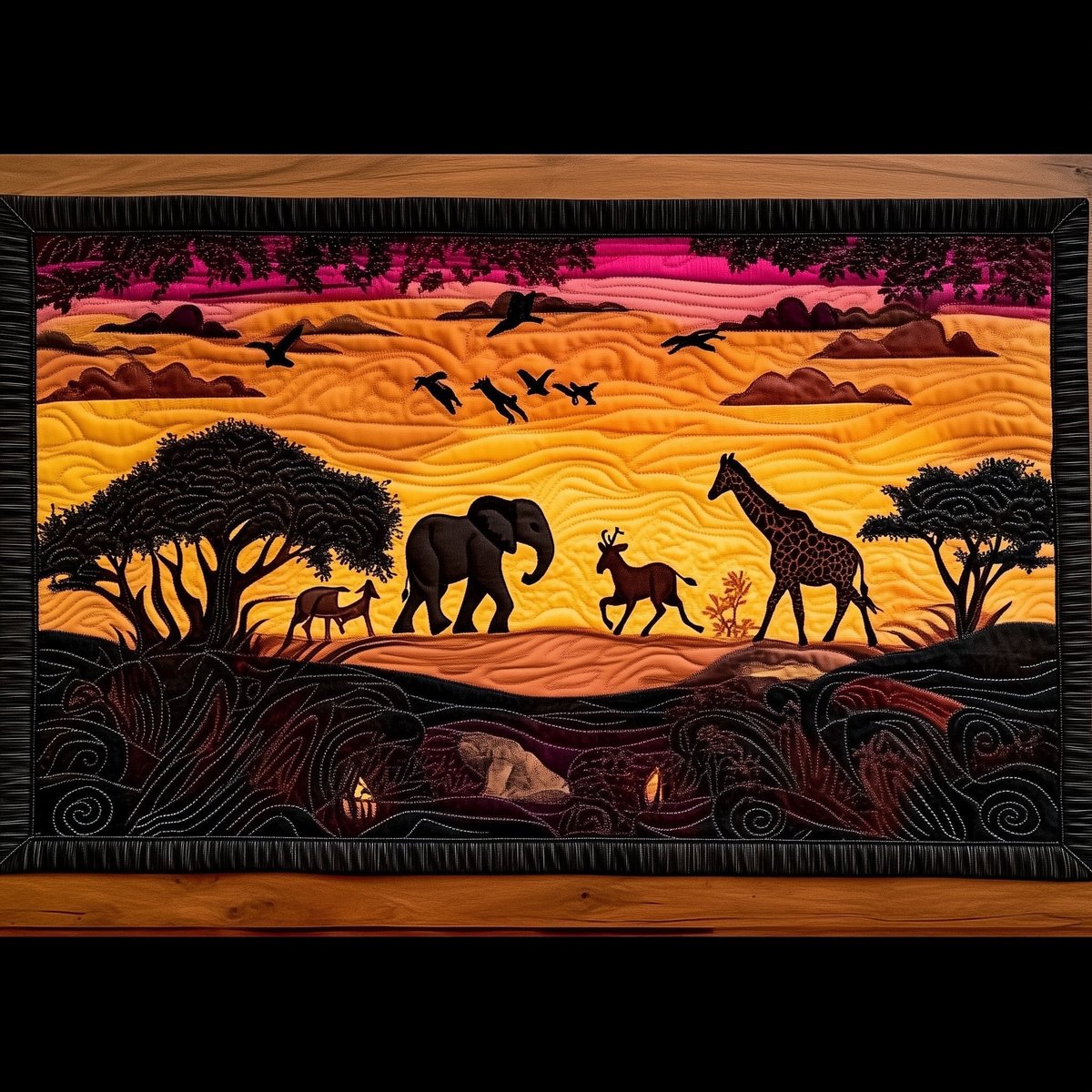 Savanna Sunset with Elephants and Giraffes Table Runner - Made to Order TABLE928