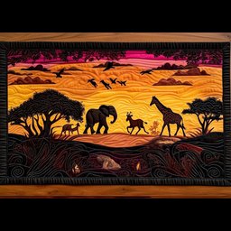 Savanna Sunset with Elephants and Giraffes Table Runner - Made to Order TABLE928