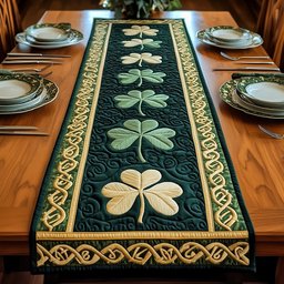 Sage Shamrocks on Teal Band Table Runner - Made to Order TABLE928