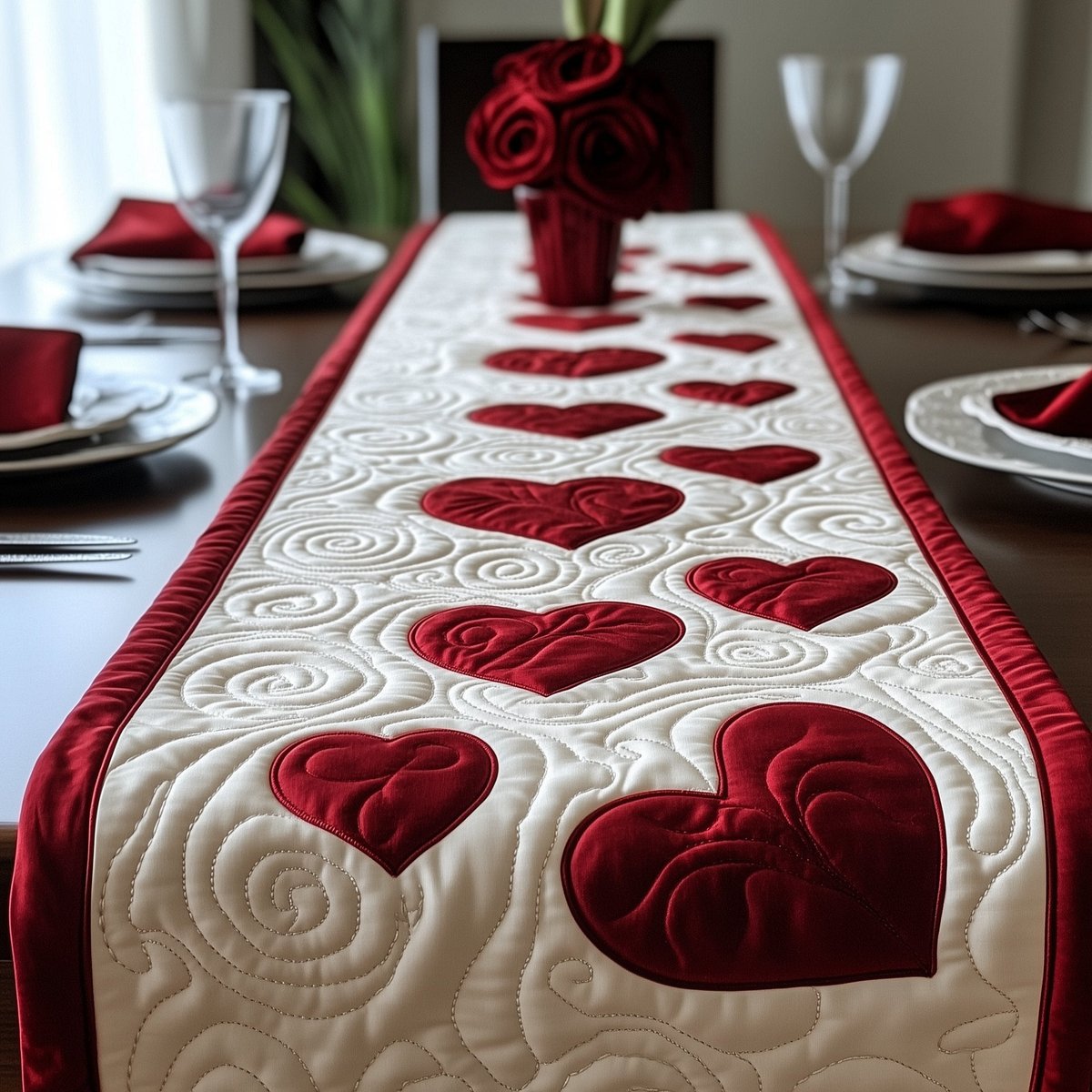 Scattered Red and Burgundy Hearts Table Runner - Made to Order TABLE928