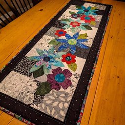 Scattered Patchwork Flowers with Black Border Table Runner - Made to Order TABLE928