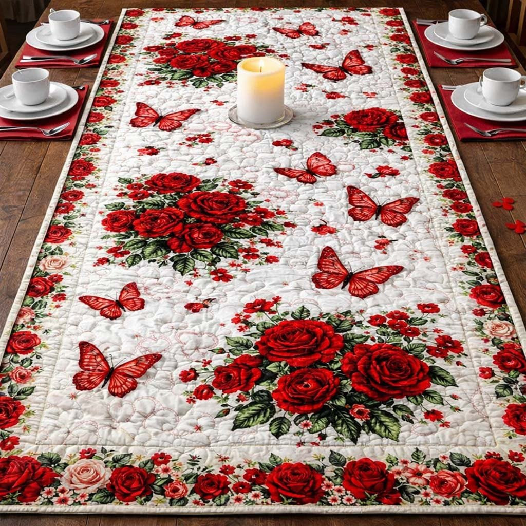 Scarlet Butterfly Roses Table Runner - Made to Order TABLE928
