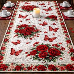 Scarlet Butterfly Roses Table Runner - Made to Order TABLE928