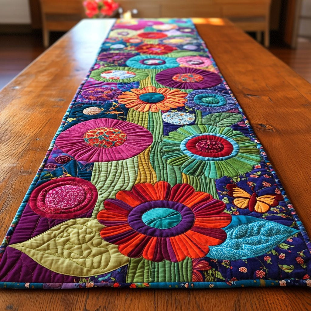 Bold Bright Flowers on Purple Table Runner - Made to Order TABLE928