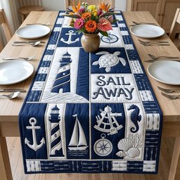Sail Away with Lighthouse and Turtle Table Runner - Made to Order TABLE928