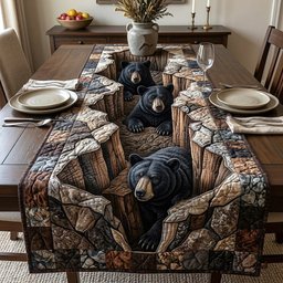 Black Bears Among Wooden Logs Table Runner - Made to Order TABLE928