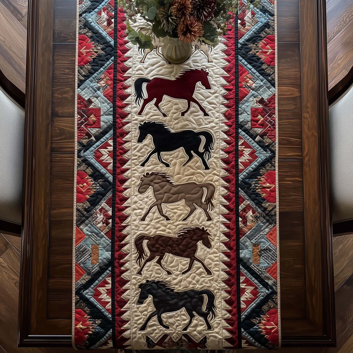 Running Horses on Southwest Stripes Table Runner - Made to Order TABLE928