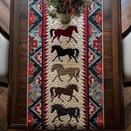 Running Horses on Southwest Stripes Table Runner - Made to Order TABLE928