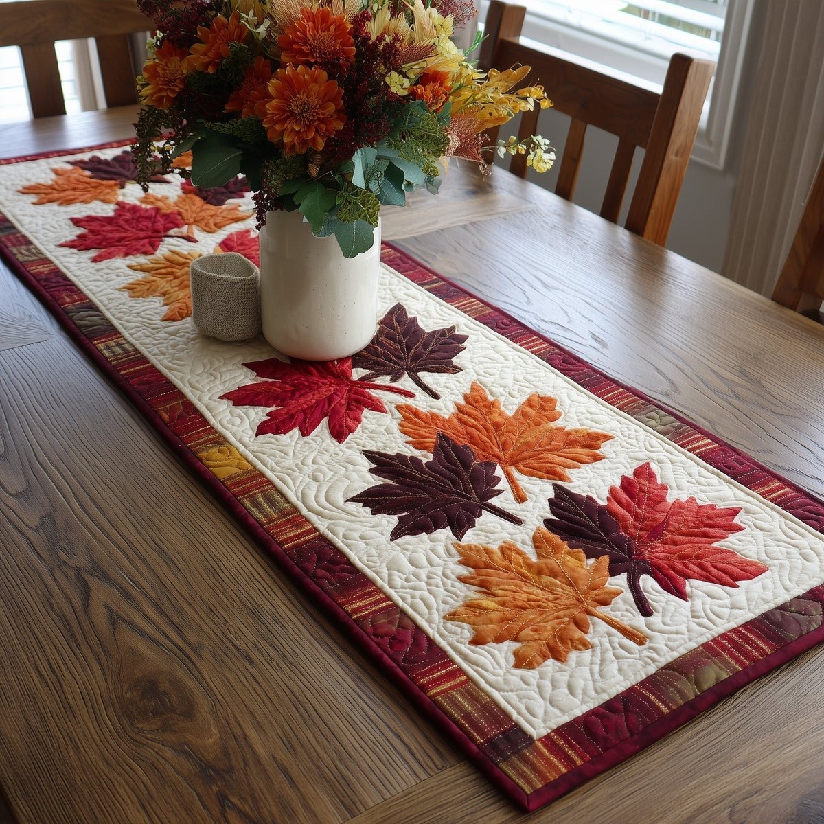 Scattered Maple Leaves on Cream Table Runner - Made to Order TABLE928