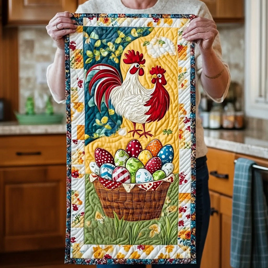 Red Rooster with Overflowing Egg Basket Table Runner - Made to Order TABLE928