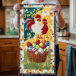 Red Rooster with Overflowing Egg Basket Table Runner - Made to Order TABLE928