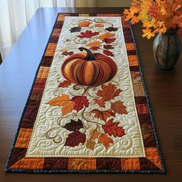 Round Pumpkin with Maple Leaves Table Runner - Made to Order TABLE928
