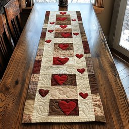 Red Hearts in Cream Blocks Table Runner - Made to Order TABLE928