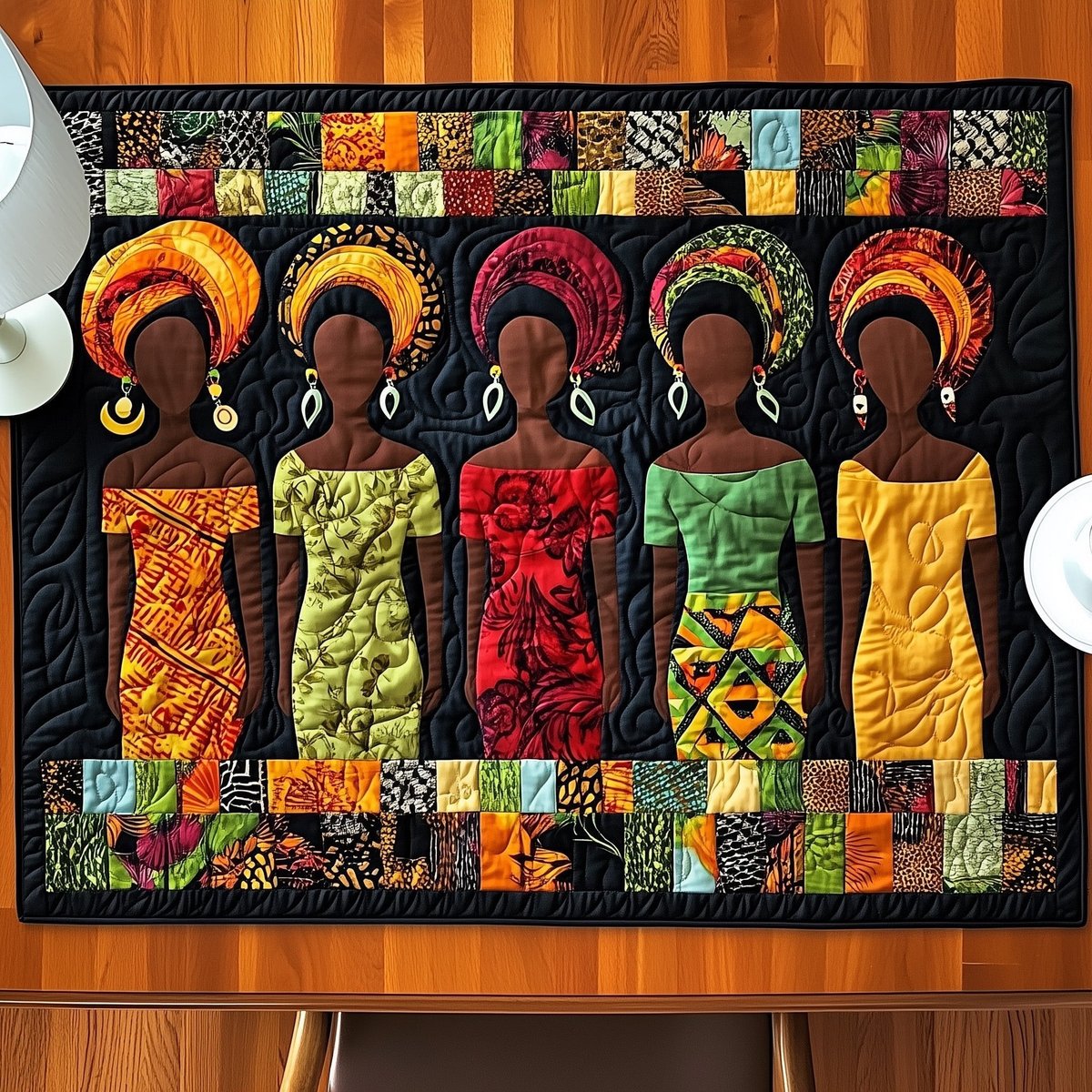Row of Women in African Prints Table Runner - Made to Order TABLE928
