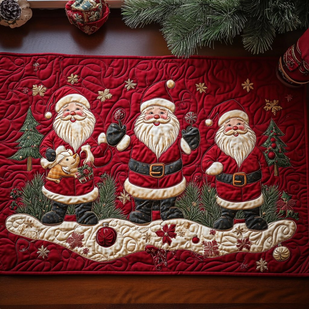 Row of Santas on Red Table Runner - Made to Order TABLE928
