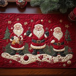 Row of Santas on Red Table Runner - Made to Order TABLE928