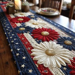 Red and White Daisies on the Flag Table Runner - Made to Order TABLE928