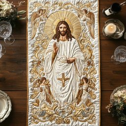 Robed Figure with Golden Angels Table Runner - Made to Order TABLE928