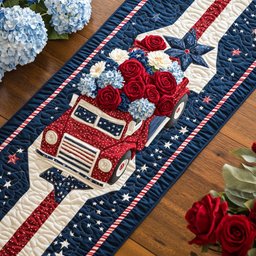 Red Truck with Patriotic Flowers Table Runner - Made to Order TABLE928