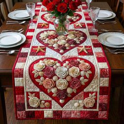 Rose Heart on Red Gingham Table Runner - Made to Order TABLE928