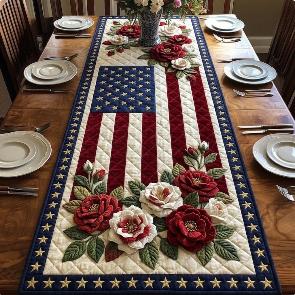 Roses on American Flag Stripes Table Runner - Made to Order TABLE928