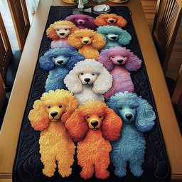 Row of Standing Poodles on Black Table Runner - Made to Order TABLE928