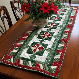 Red and Green Pinwheel Blocks Table Runner - Made to Order TABLE928