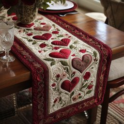 Red Hearts with Leafy Vines Table Runner - Made to Order TABLE928