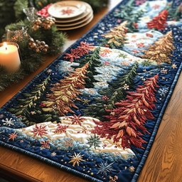 Red and Green Pines in the Snow Table Runner - Made to Order TABLE928