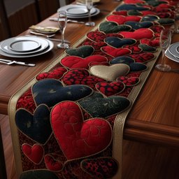 Red and Navy Hearts Patchwork Table Runner - Made to Order TABLE928