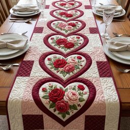 Rose Hearts on Pink Checkerboard Table Runner - Made to Order TABLE928