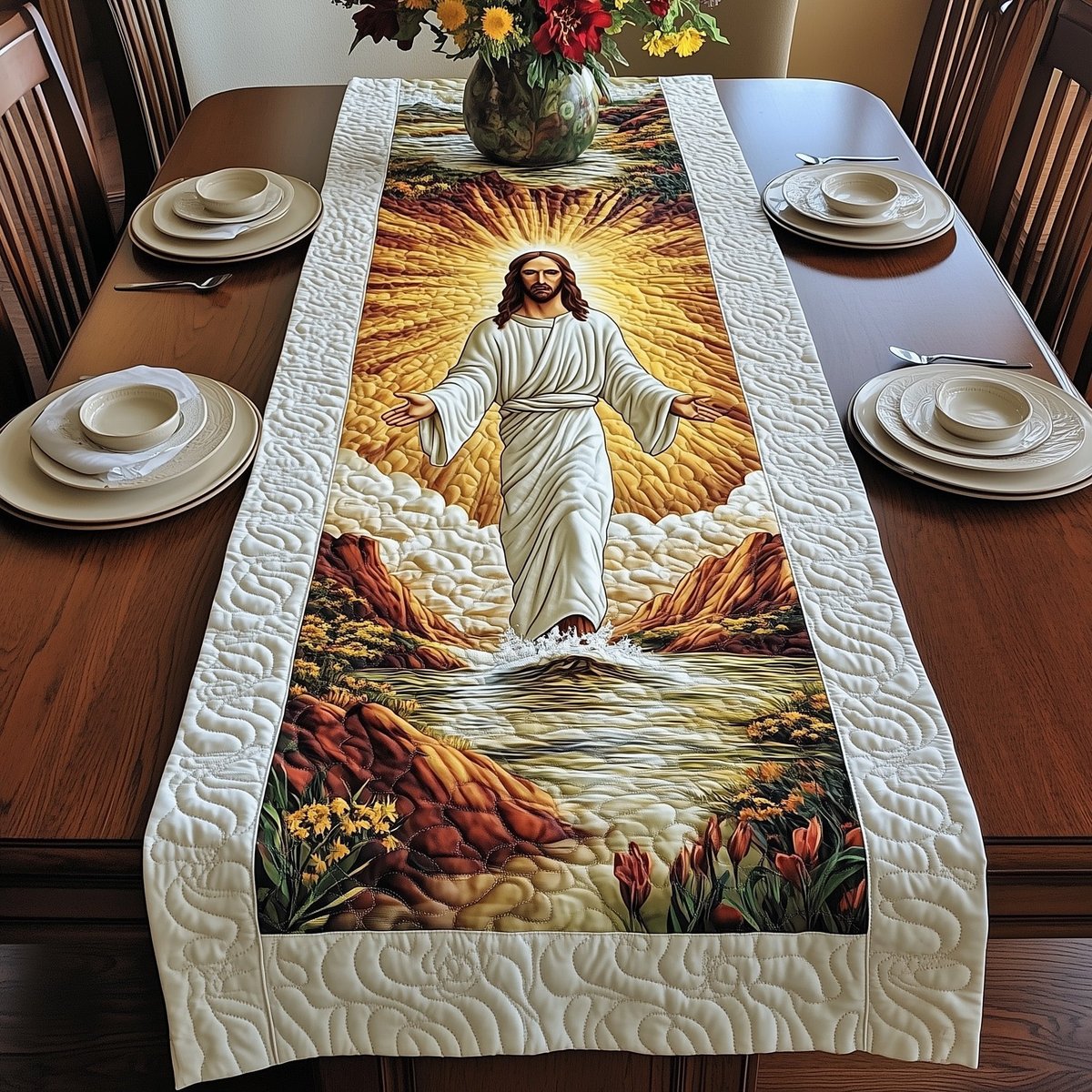 Risen Jesus in Golden Light Table Runner - Made to Order TABLE928
