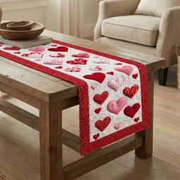 Red and Pink Hearts with Red Trim Table Runner - Made to Order TABLE928