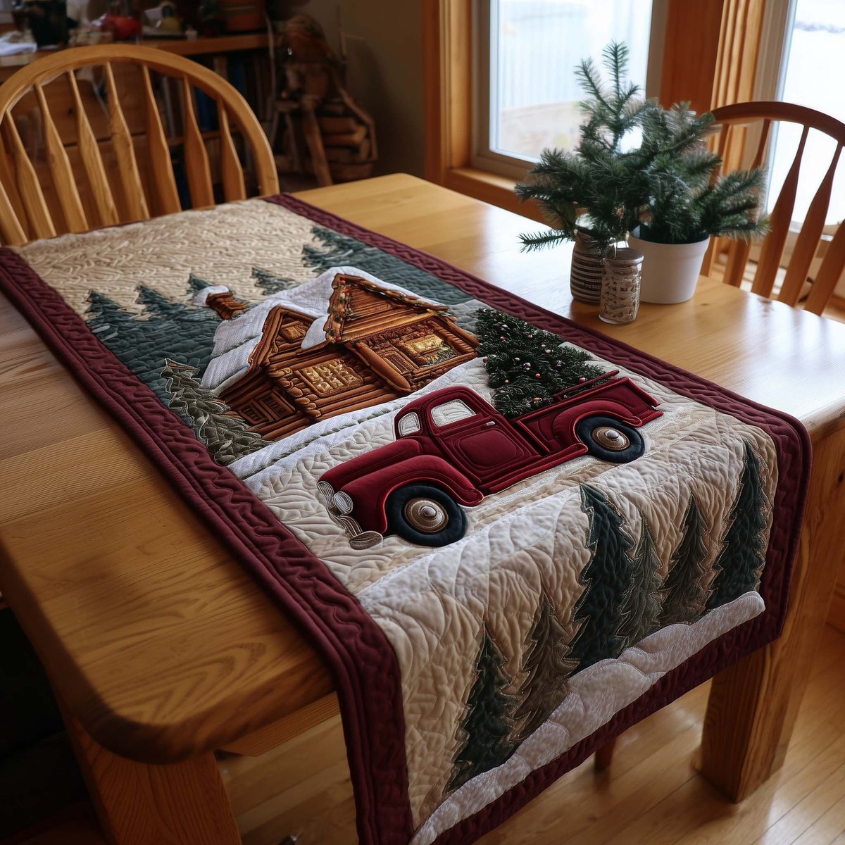 Red Truck with Wood Crate Table Runner - Made to Order TABLE928