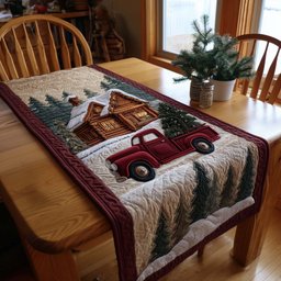 Red Truck with Wood Crate Table Runner - Made to Order TABLE928