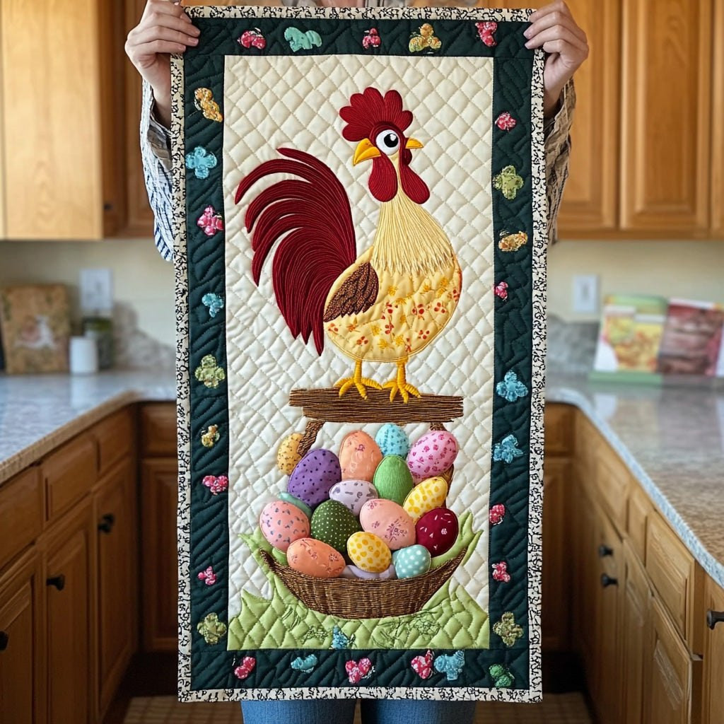Rooster and Hen Over Pastel Eggs Table Runner - Made to Order TABLE928