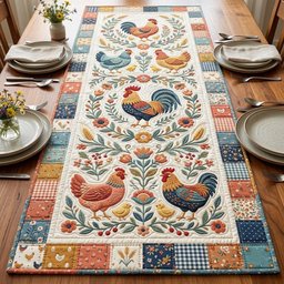 Rooster Medallion on Patchwork Table Runner - Made to Order TABLE928