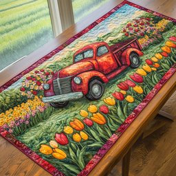Red Truck in Bloom Table Runner - Made to Order TABLE928