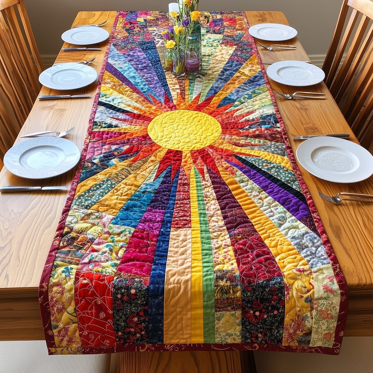 Red Sun with Radiating Stripes Table Runner - Made to Order TABLE928