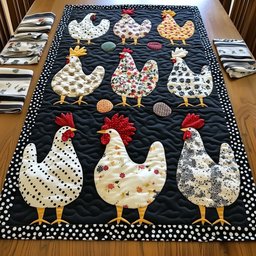 Rows of Patterned White Chickens Table Runner - Made to Order TABLE928