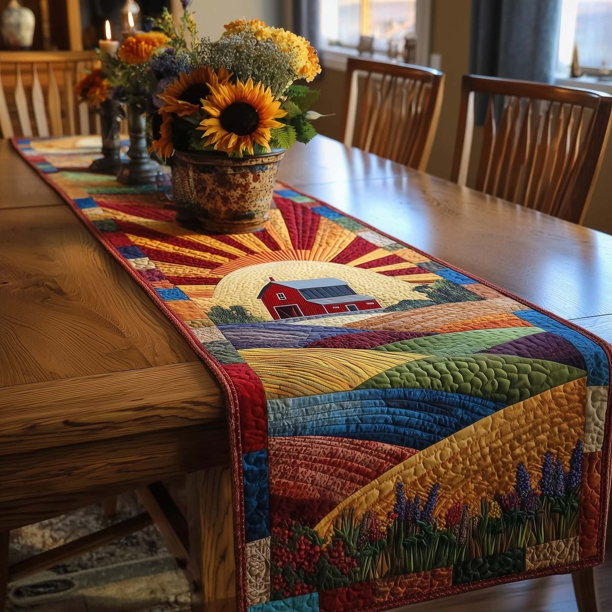 Red Barn Under a Sunset Sky Table Runner - Made to Order TABLE928