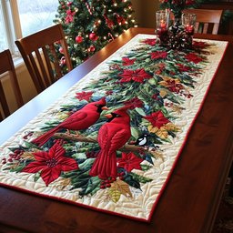 Red Feather Realm Table Runner - Made to Order TABLE928
