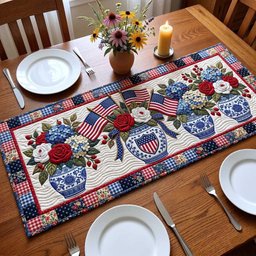 Roses Flags and Shields Patchwork Table Runner - Made to Order TABLE928