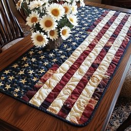 Red White and Blue Stripe Panels Table Runner - Made to Order TABLE928