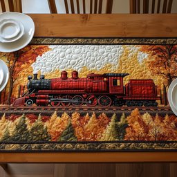 Red Locomotive with Fall Foliage Table Runner - Made to Order TABLE928