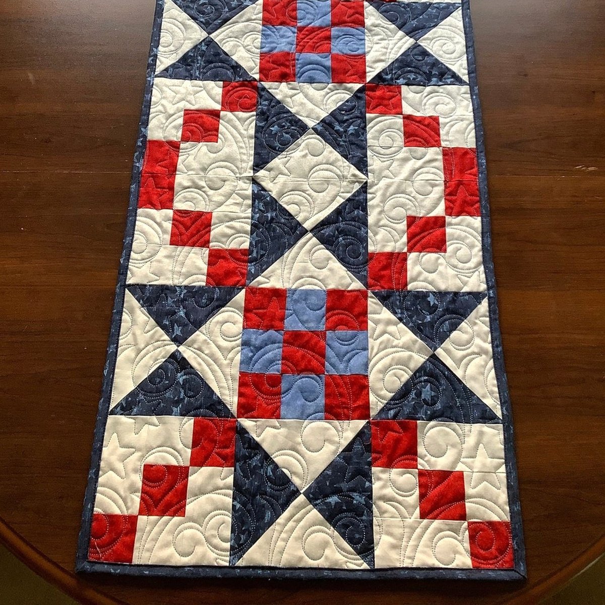 Red and Navy Pinwheel Blocks Table Runner - Made to Order TABLE928