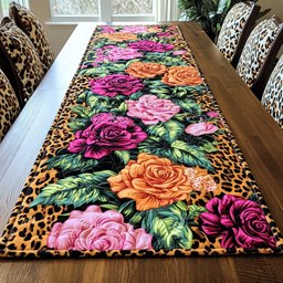 Roses with Leopard Print Border Table Runner - Made to Order TABLE928