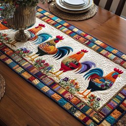 Roosters Among Garden Flowers Table Runner - Made to Order TABLE928