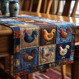 Roosters in Denim Quilt Blocks Table Runner - Made to Order TABLE928